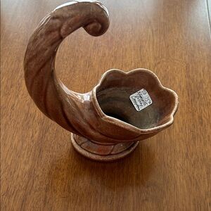 Elegant Brown Ceramic Cornucopia Vase